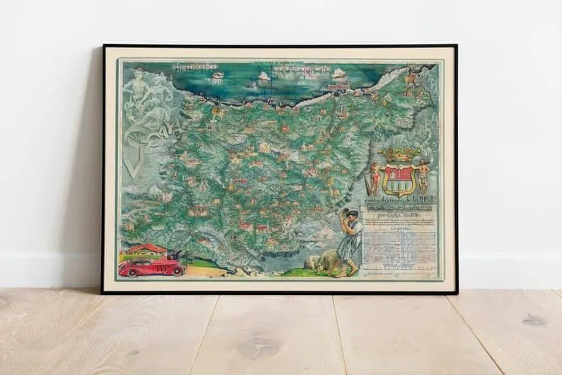 Map of Guipuzcoa Region of Spain 1944| Old Map Wall Decor