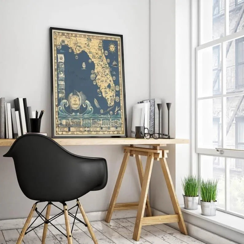 Map of Florida 1935| Framed Art Print