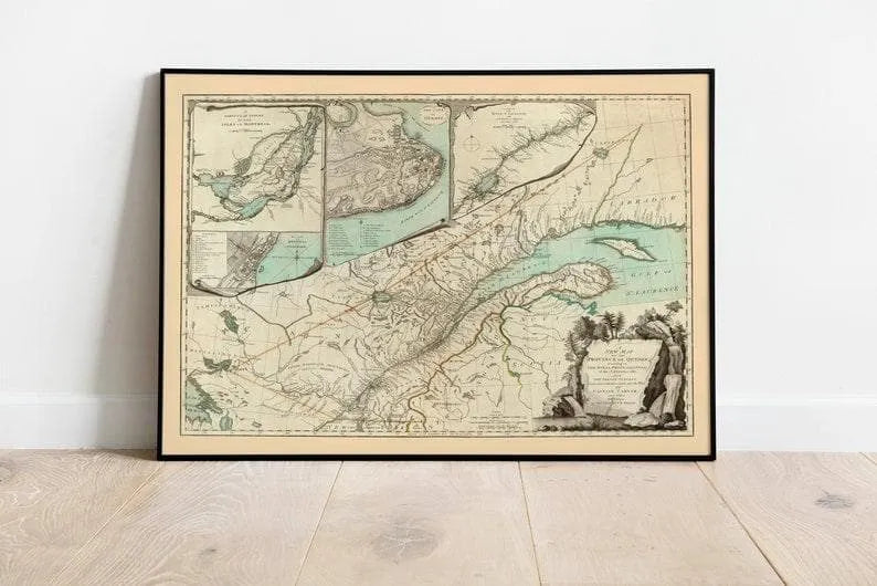 Historical Map of the Province of Quebec 1776| Old Map Mexico Wall Poster