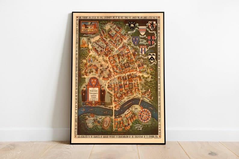 Map of Harvard University and of Radcliffe College| Wall Art Print 