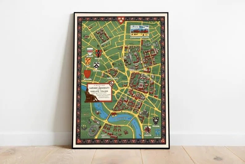 Map of Harvard University and of Radcliffe College| Wall Art Print