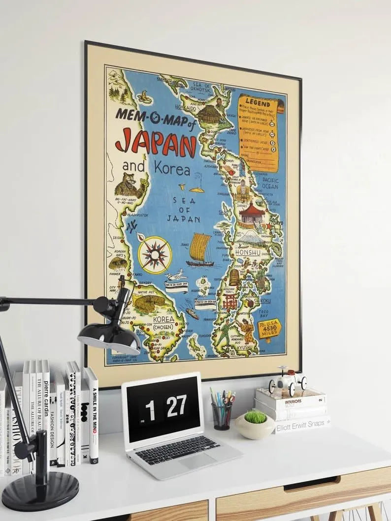 Map of Japan and Korea Wall Print| Japan Map Wall Art|