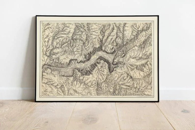 Topographical Map of the Yosemite Valley 1883| Old Map Wall Decor