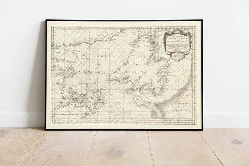 Nautical Map of Gulf of Saint Lawrence 1754| Old Map Wall Decor