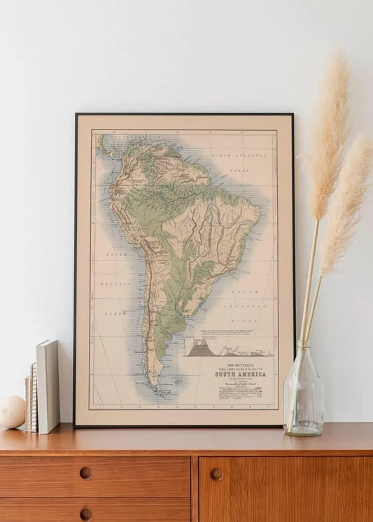 Map of Mountains, Lakes and Valleys of South America 1852| Map Wall Decor