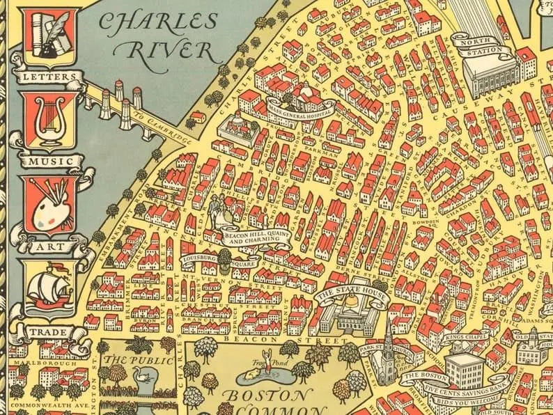 Map of Old Boston| 1929 Boston Map