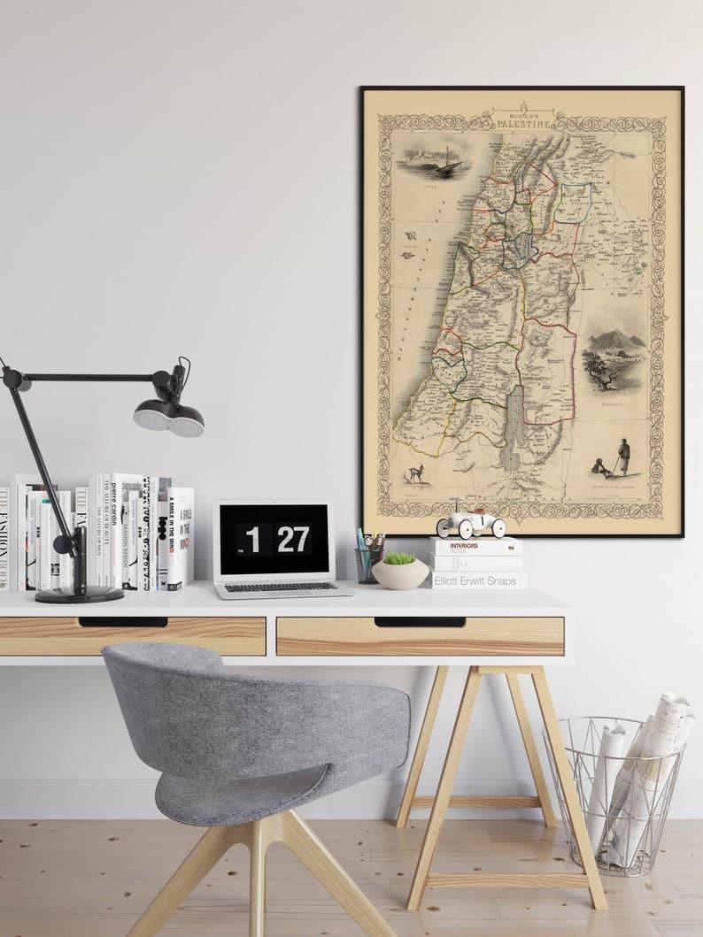 Map of Palestine 1851 Old Map Poster Wall Art Map of Palestine 1851 Old Map Poster Wall Art 