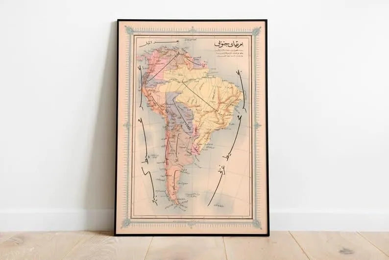 Ottoman Map of South America 1868| Old Map Wall Decor