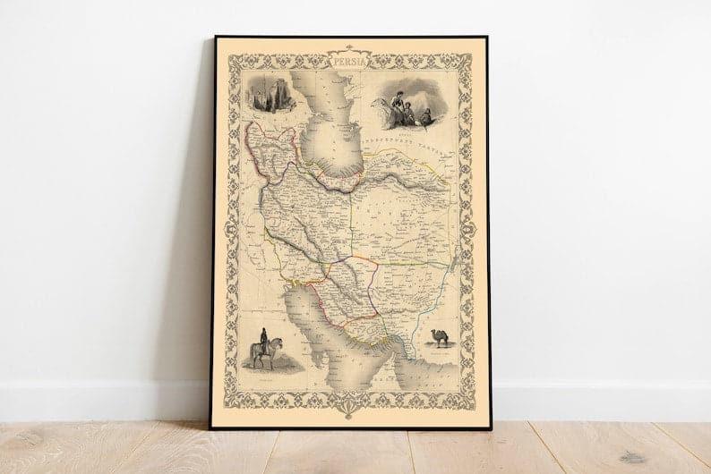 Map of Persia 1851 Old Map Poster Wall Art 