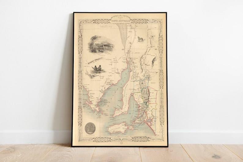 Map of South Australia| Old Map Poster Wall Art 
