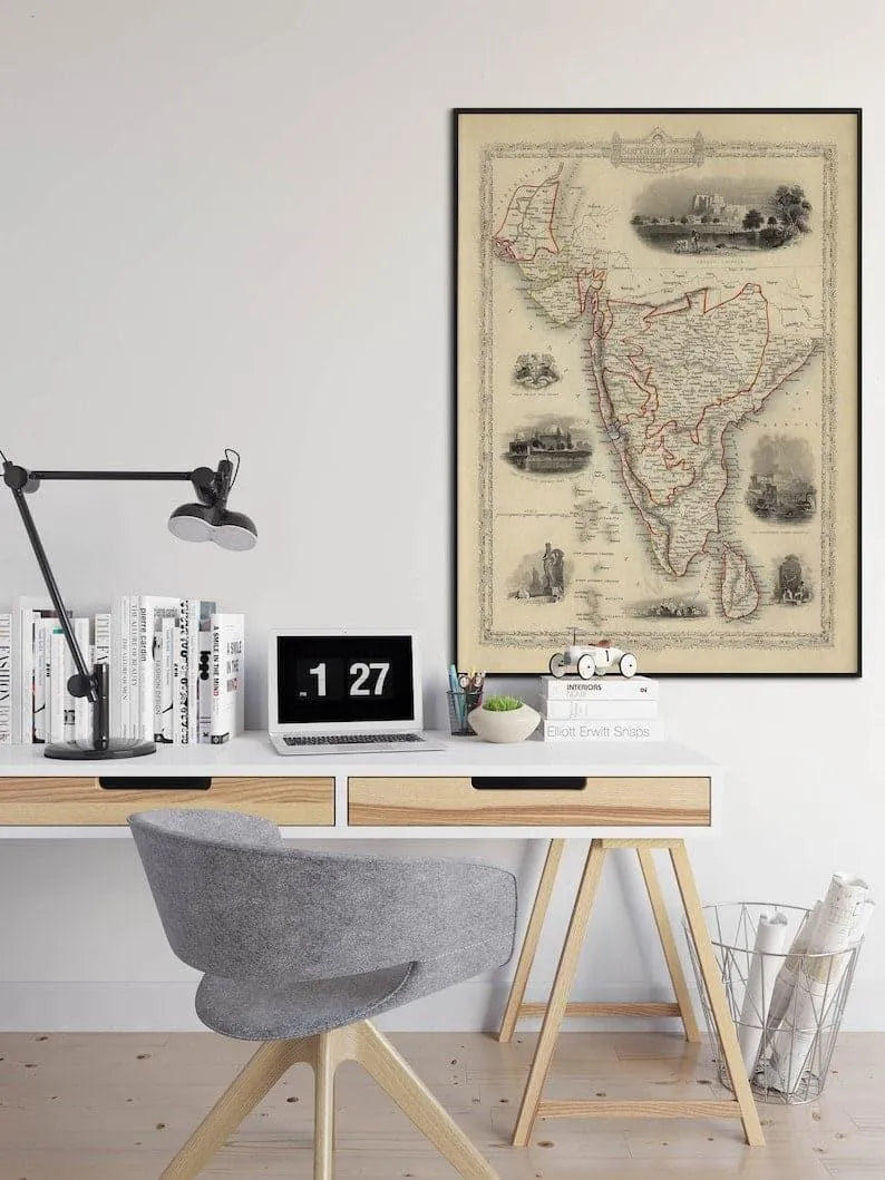 Map of Southern India| Old Map Poster Wall Art