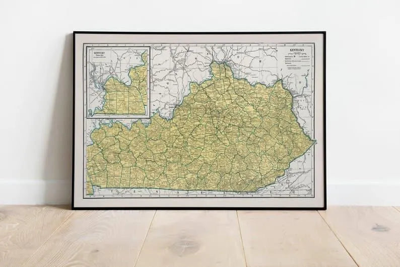 Map of State of Kentucky| Vintage Map Print