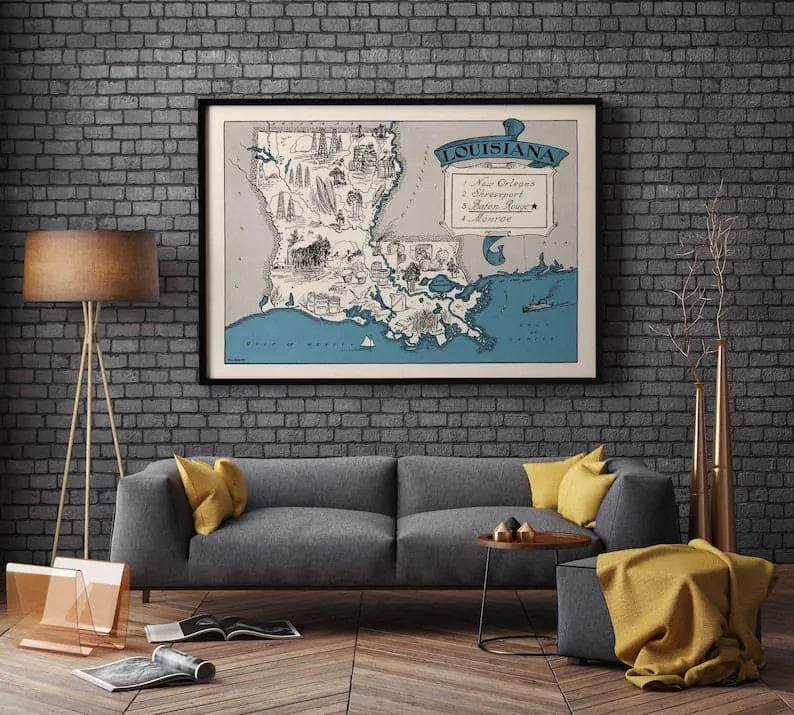 Map of State of Louisiana| Framed Wall Print