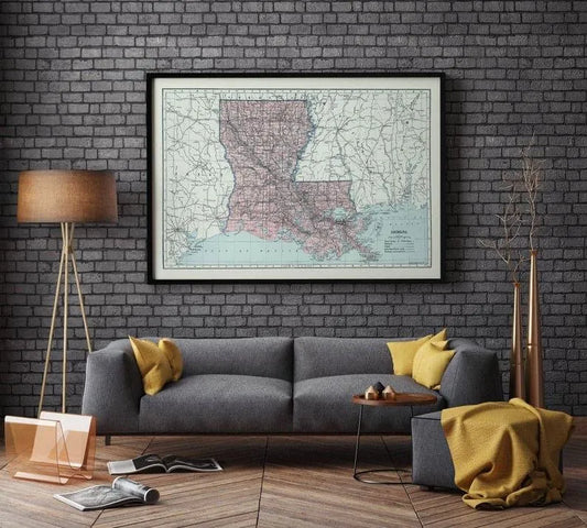 Map of State of Louisiana| Vintage Louisiana Map Print