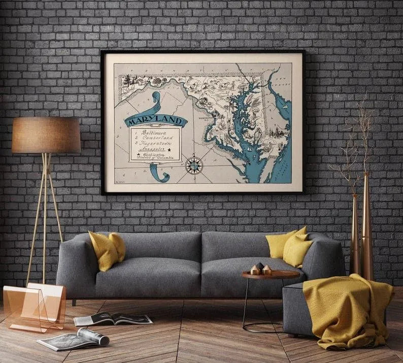 Map of State of Maryland| Vintage Maryland Map Print