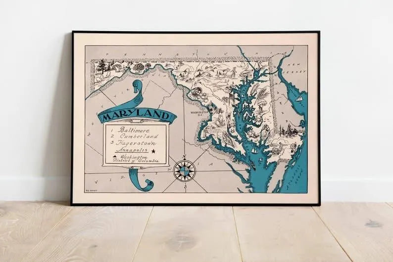 Map of State of Maryland| Vintage Maryland Map Print