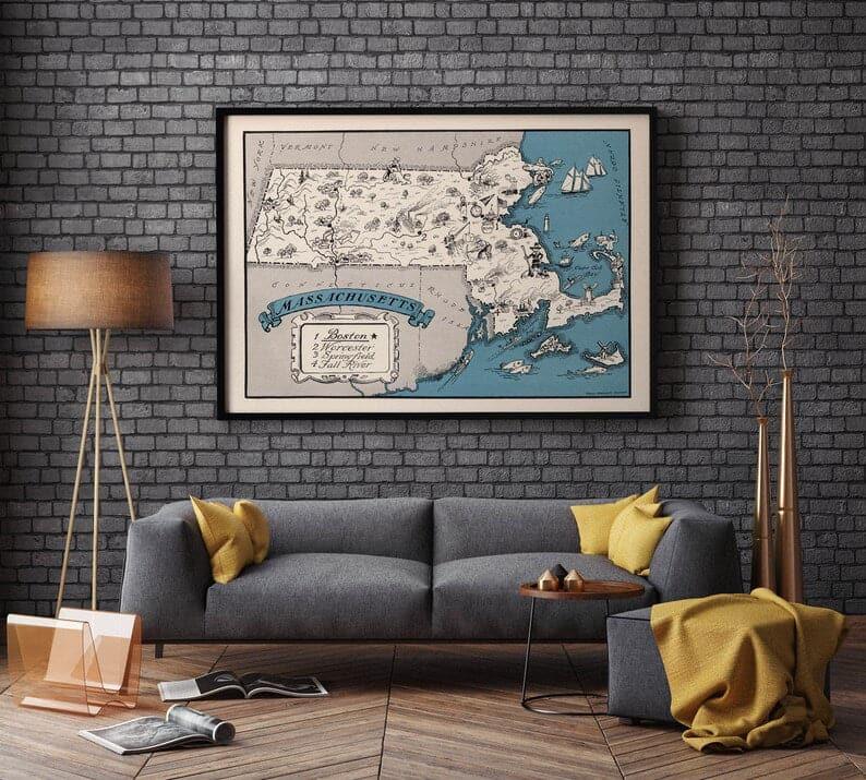 Map of State of Massachusetts| Vintage Massachusetts Map Print Map of State of Massachusetts| Vintage Massachusetts Map Print 
