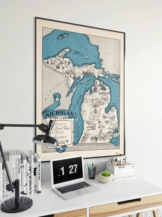 Map of State of Michigan| Vintage Michigan Map Print