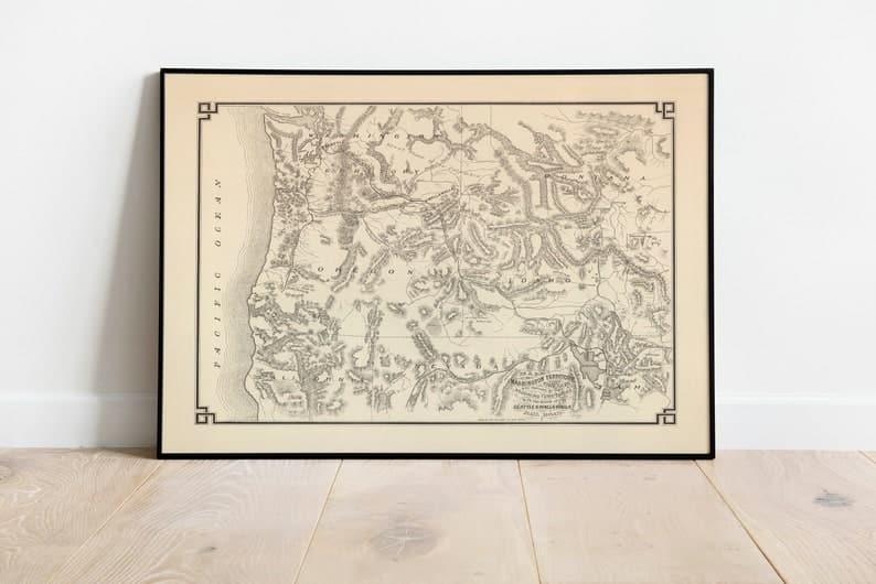 Map of State of West Virginia| Framed Wall Print Washington Map Print| Fine Art Prints 