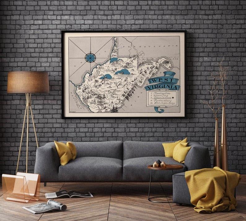 Map of State of West Virginia| Framed Wall Print 