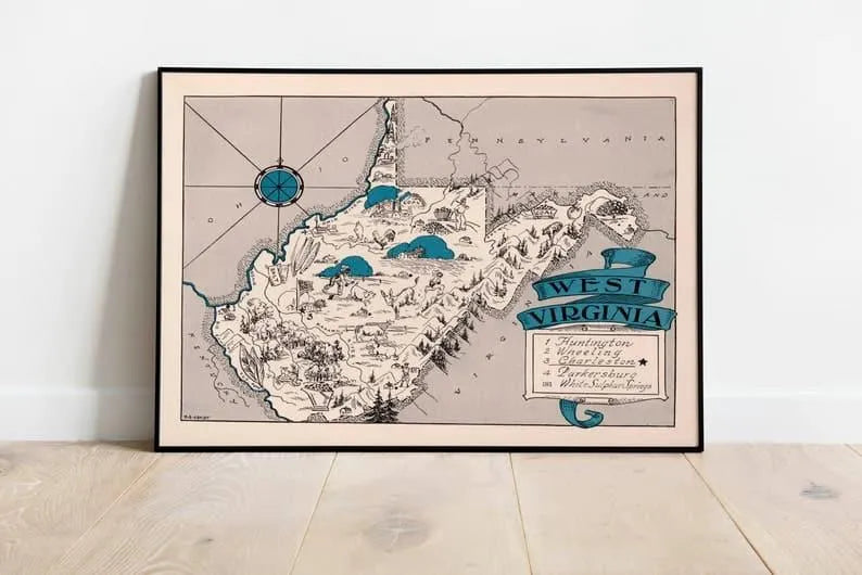 Map of State of West Virginia| Framed Wall Print