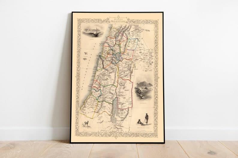 Map of Syria 1851 Old Map Poster Wall Art Map of Palestine 1851 Old Map Poster Wall Art 