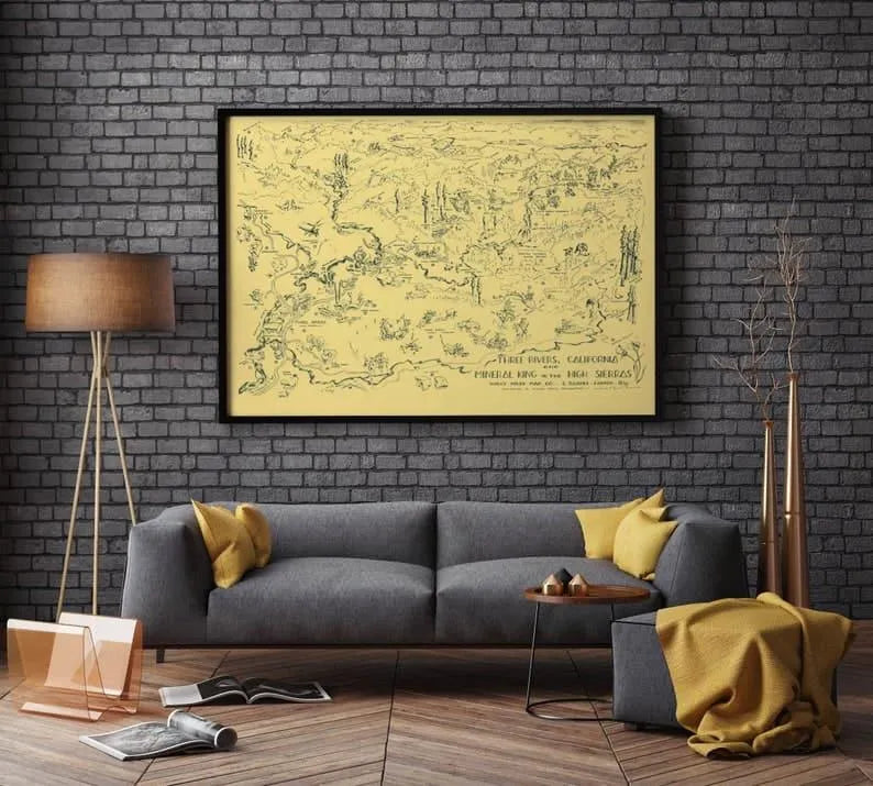 Map of Three Rivers Region in California| United States National Parks Wall Art