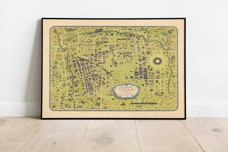 Decorative Map of Tucson and vicinity| Home Wall Print