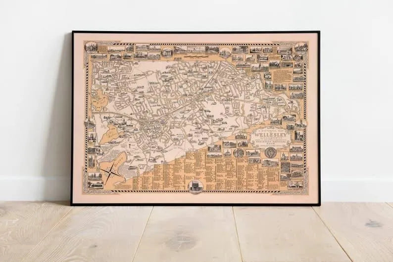 Map of Wellesley, Massachusetts| Prints Wall Art