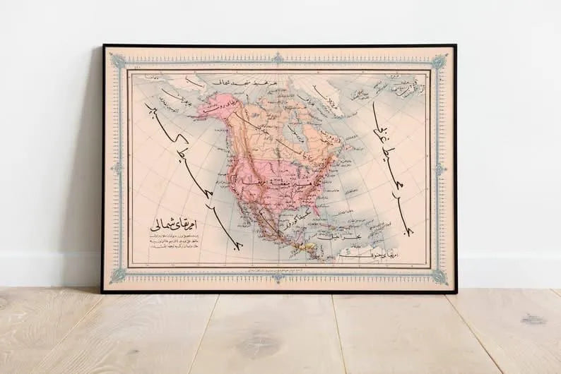 Ottoman Map of North America 1868| Old Map Wall Decor