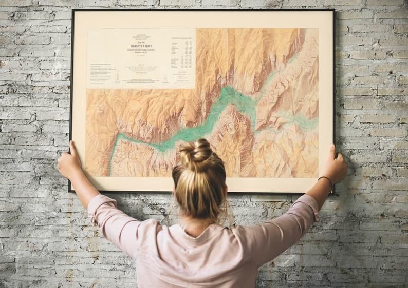 Map of Yosemite Valley| Old Map Wall Decor 
