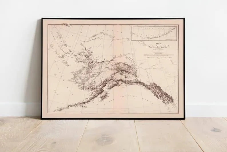 Map of Alaska and Adjoining Regions 1880| Map Wall Decor