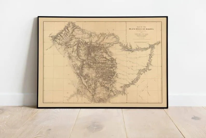 Map of the Black Hills of Dakota 1879| Map Wall Decor