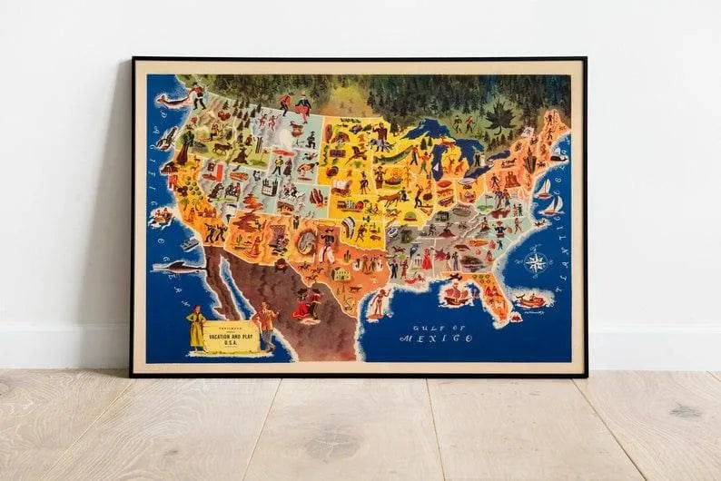 Color Pictorial Map of the United States| United States Map Print