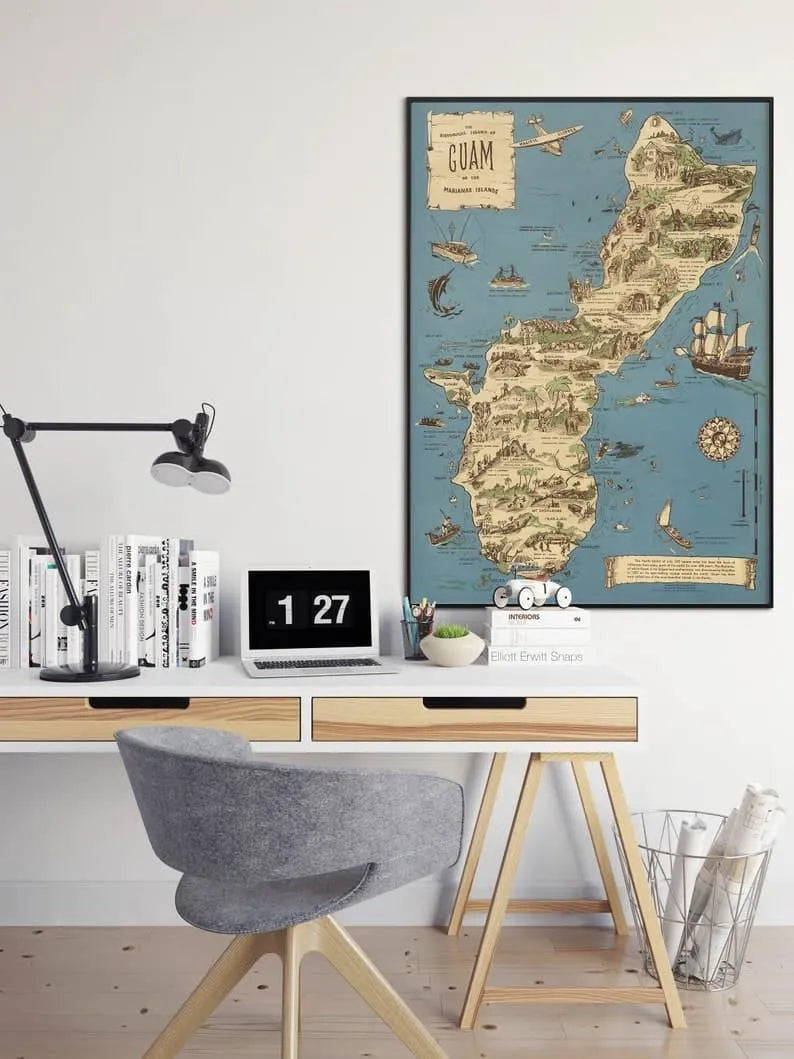 Map of the Historical Island of Guam of the Marianas Island| Wall Map Print