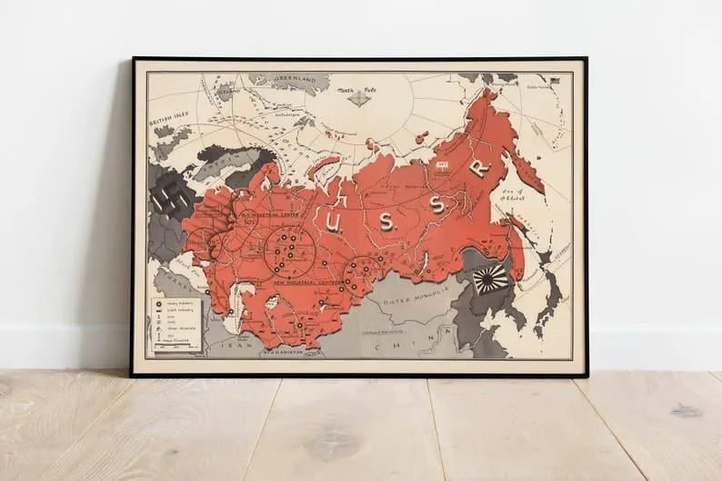 Map of the Soviet Union 1941| Old Map Wall Decor| Soviet Russia