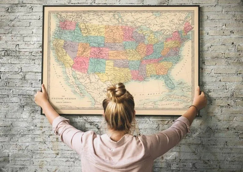 Map of the United States 1872| Old Map Wall Decor