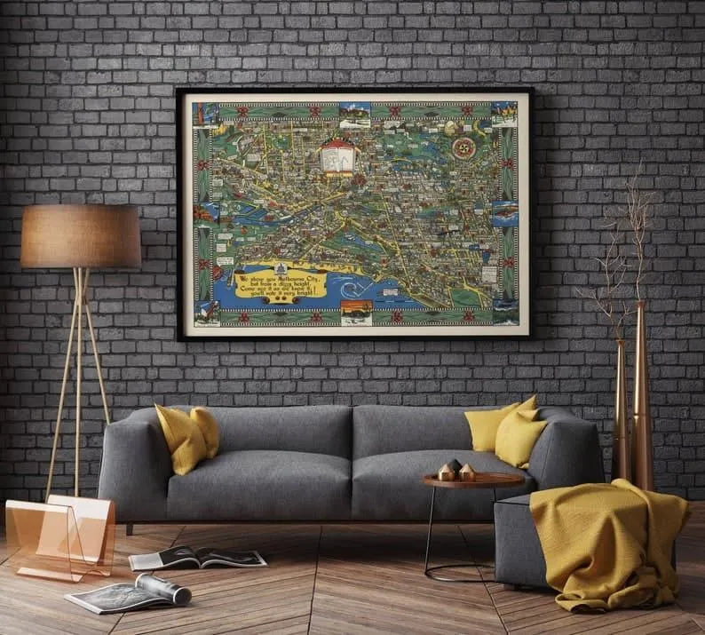 Melbourne City Map Wall Print| Framed Map Wall Decor 1937