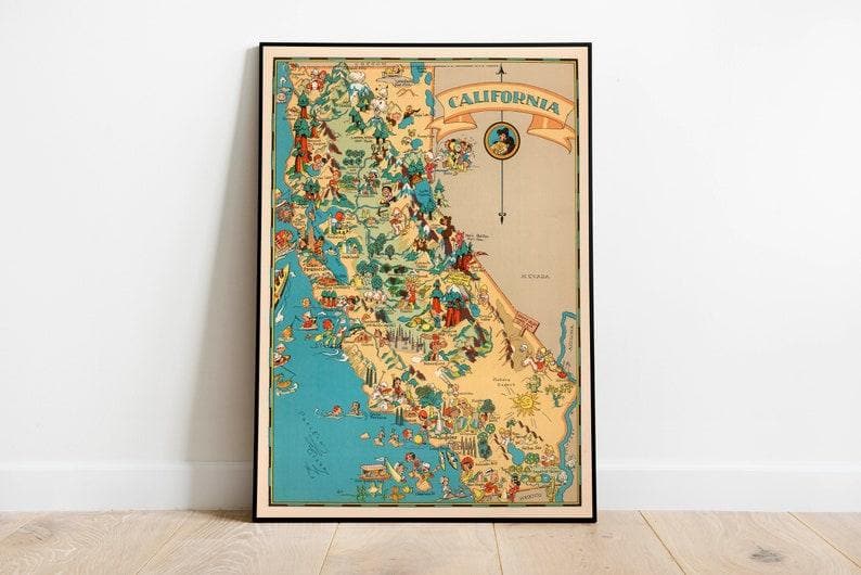 Michigan Map Print| Art History California Map Print| Fine Art Prints 