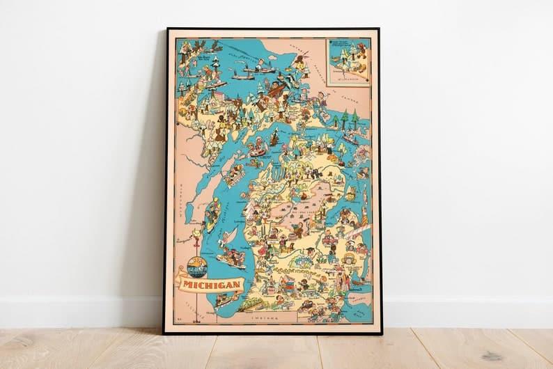 Michigan Map Print| Art History 
