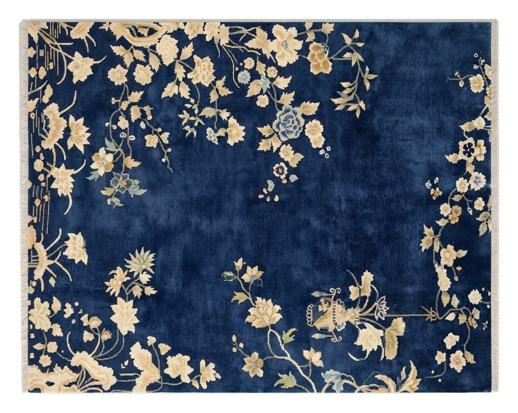 Midnight Plum Blossom Hand Knotted Rug shown flat on a white background