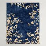 Midnight Plum Blossom Hand Knotted Rug — navy, cream, gold chinoiserie rug by Maia Homes