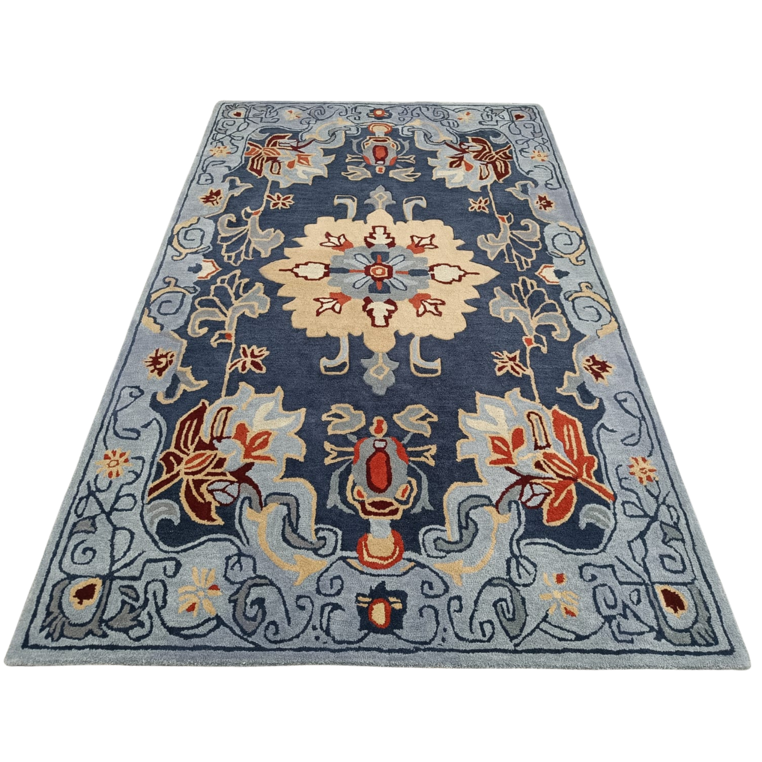 Midnight Blossom Tapestry Hand Tufted Rug 5 x 8'