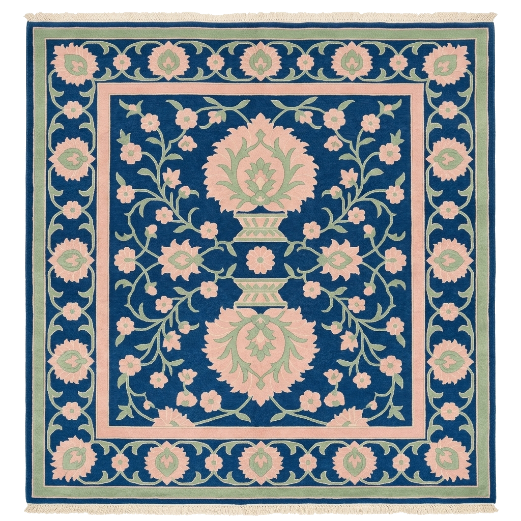 Midnight Garden Trellis Hand Knotted Square Rug