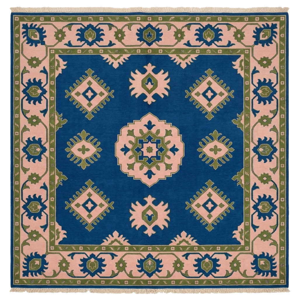 Midnight Geometric Star Hand Knotted Square Rug 