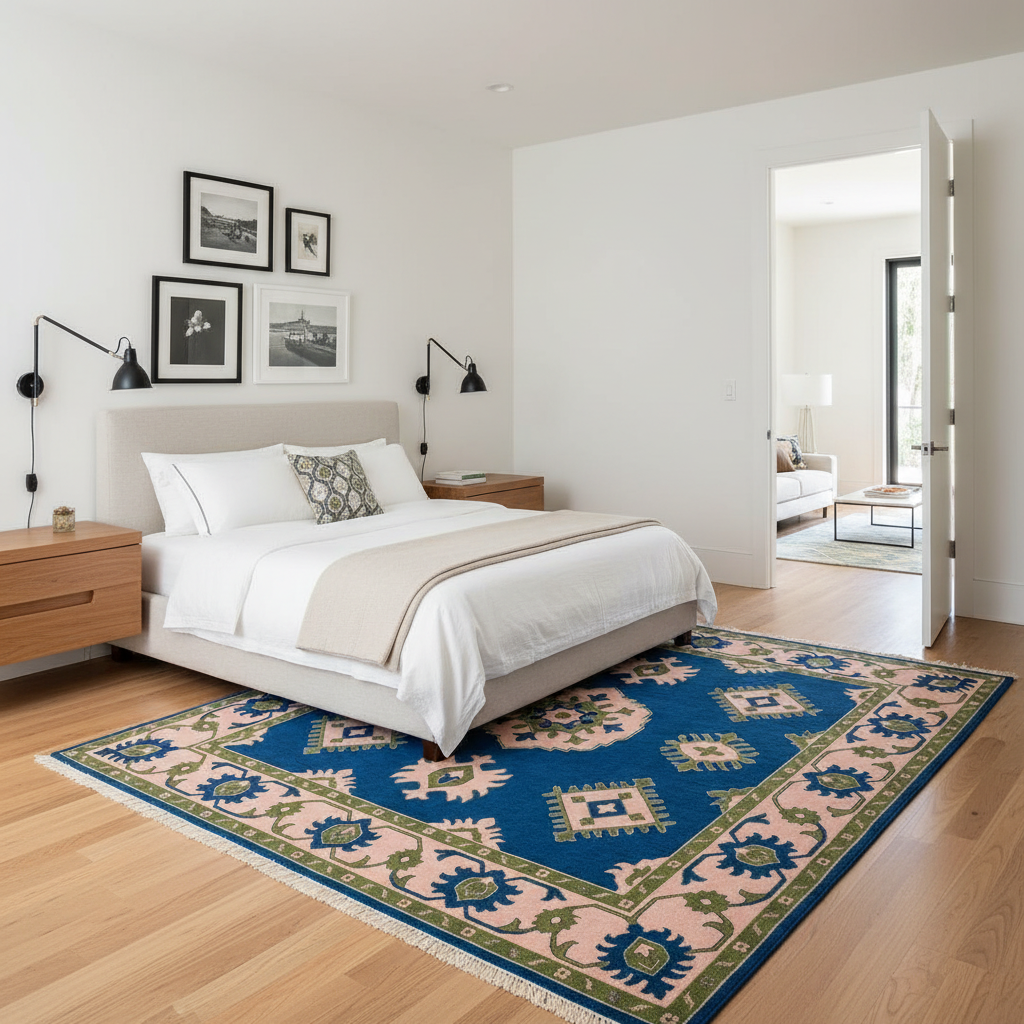 Midnight Geometric Star Hand Knotted Square Rug