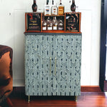 Midtown bone inlay bar cabinet in black with marble top, front view