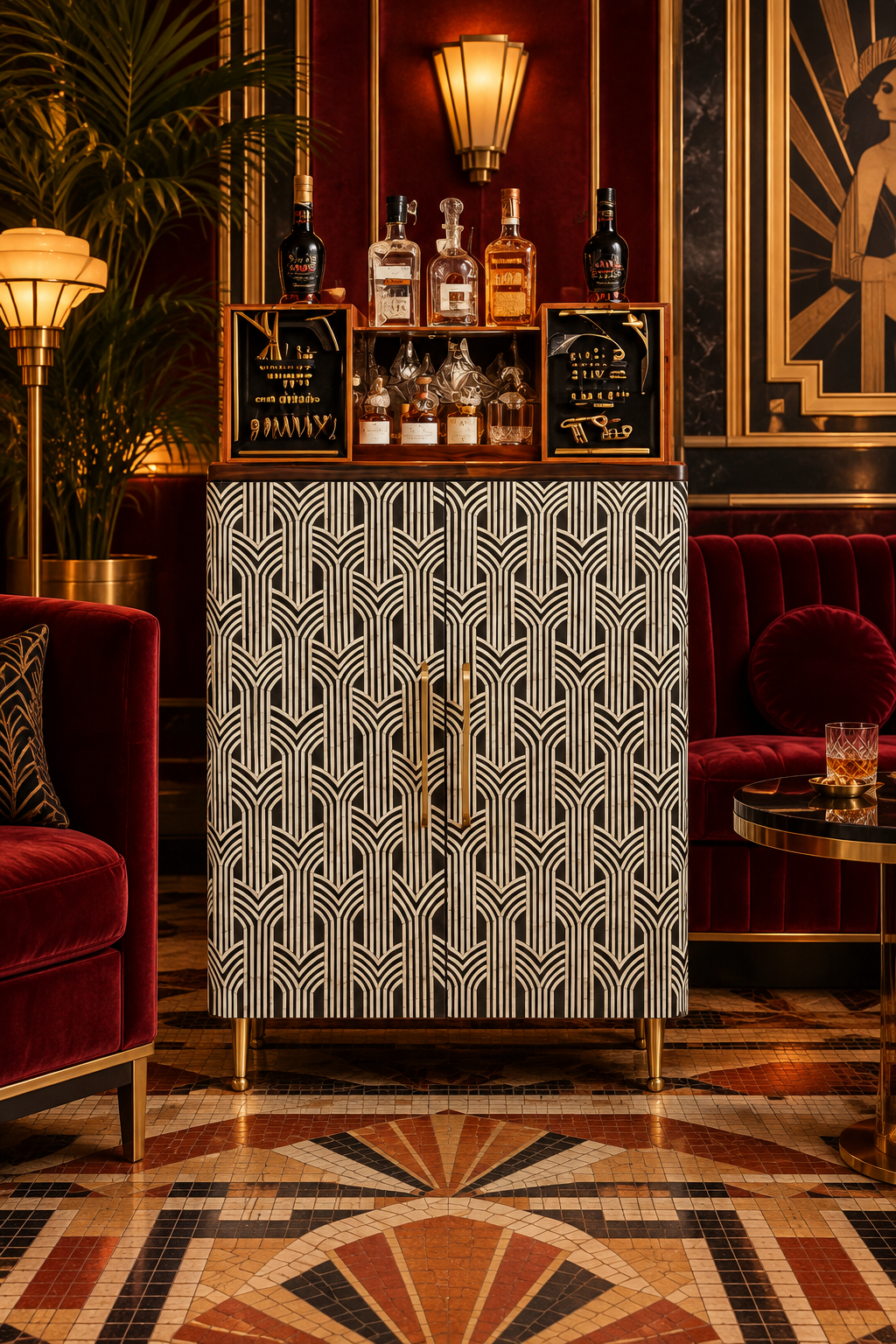 Midtown Bone Inlay Bar Cabinet – Black