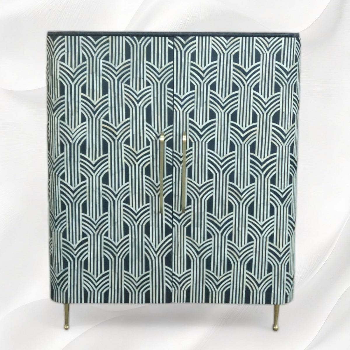 Midtown black bone inlay bar cabinet, styled
