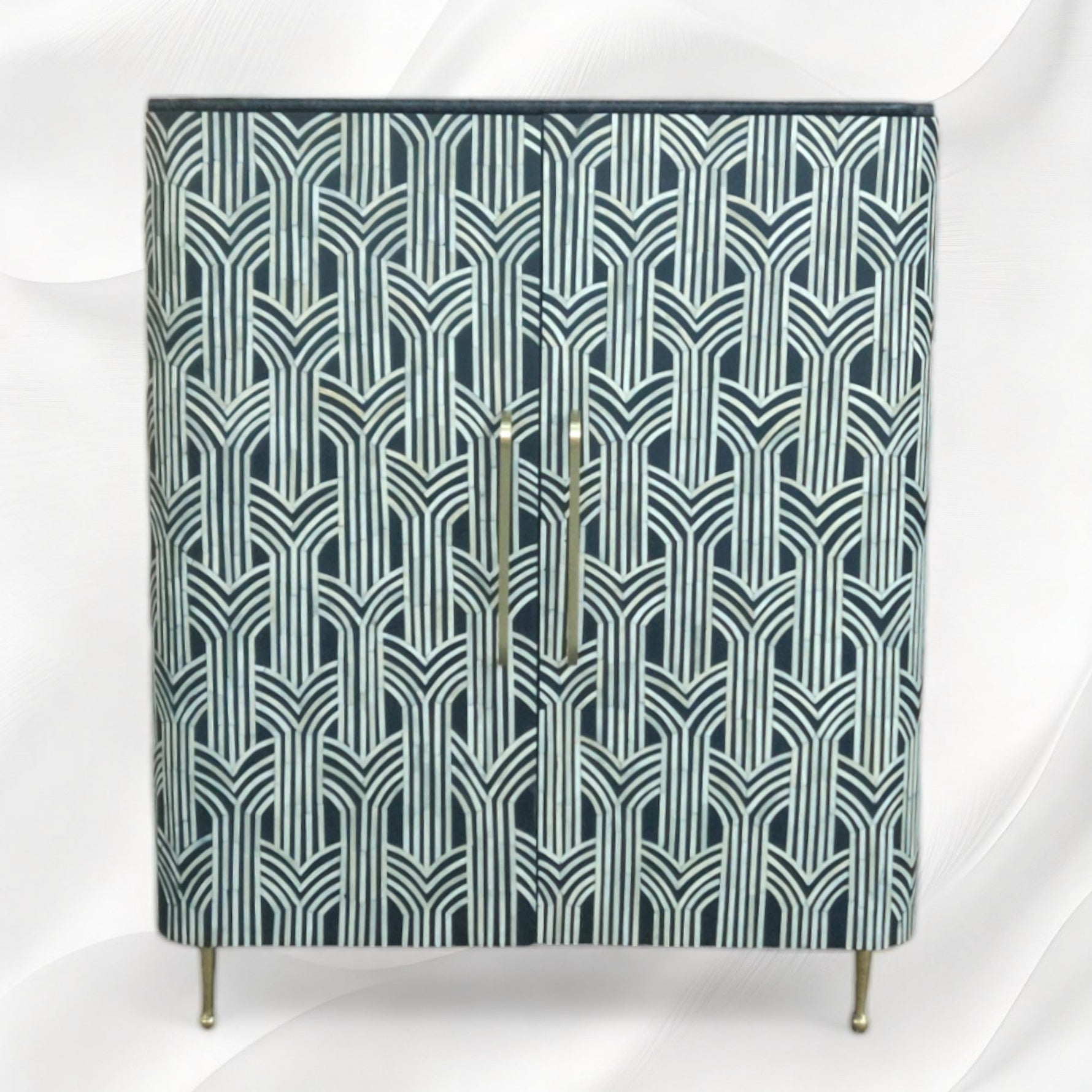 Midtown black bone inlay bar cabinet, styled
